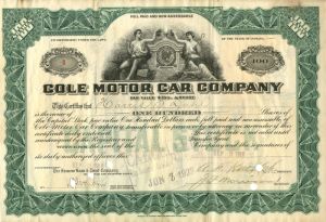 Cole Motor Car Co. - Automotive Stock Certificate